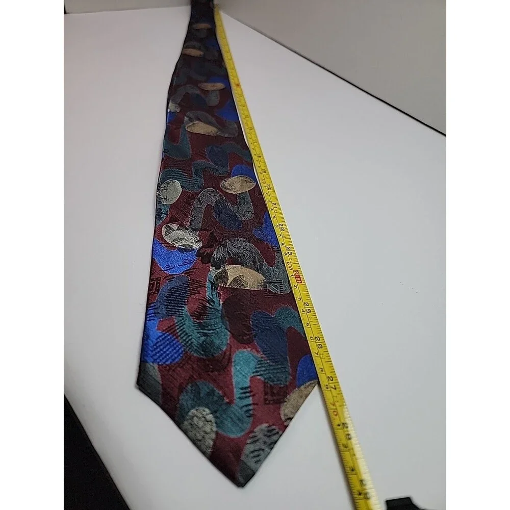 Towncraft Vintage Necktie Abstract Geometric Burgundy Blue Gray Tie 1960 Style